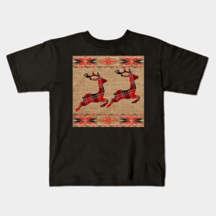 Christmas Deer Plaid Rustic Burlap Look Bedding, Pillows & Other Unique Gifts Kids T-Shirt